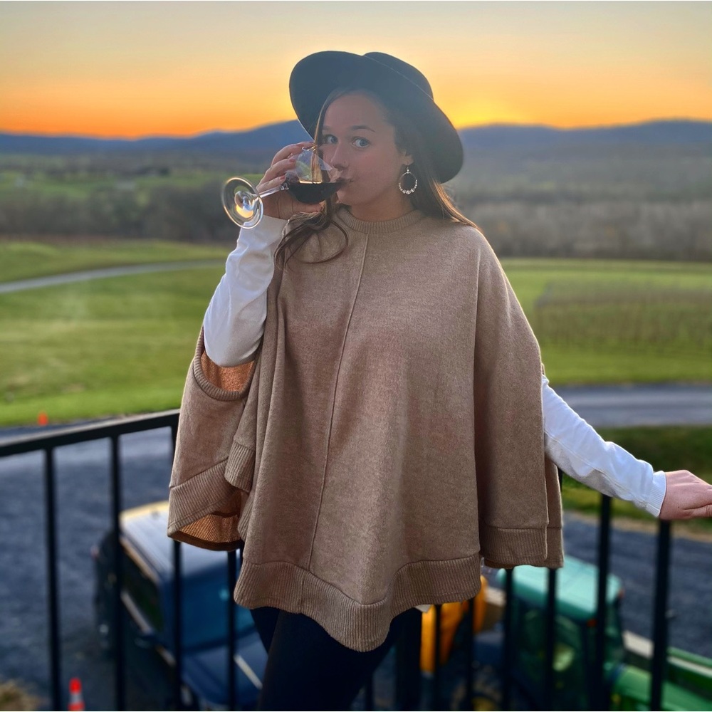 Red Dress Boutique Beige Taupe Poncho with holes for sleeves